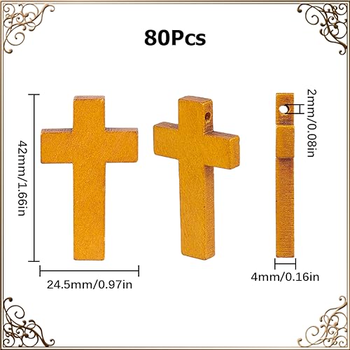 SUNNYCLUE 80Pcs Wooden Cross Charms Easter Small Wooden Cross Charm Mini Wood Crosses Cross Charm Rosaries Crucifix Charms Pocket Crosses Charms for Jewelry Making Bracelet Necklace Party Favors - color: 80pcs Camel 42x24.5mm