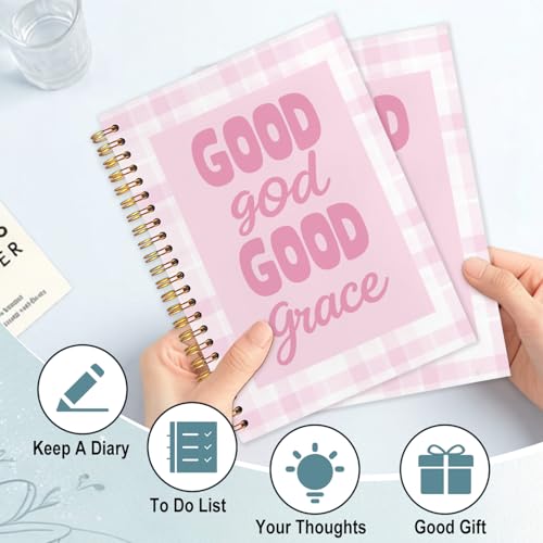 Christian Pink Gingham Spiral Notebook 5.5x8.3 - color: White Christian Pink Gingham