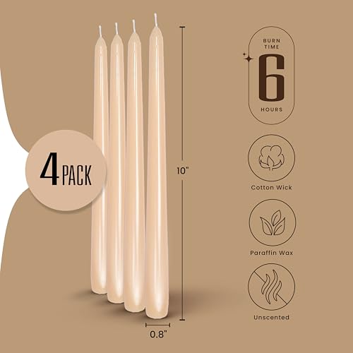 Leor & Lair Beige Taper Candles, 4 Pack, 10" Tall Candlesticks - color: Beige