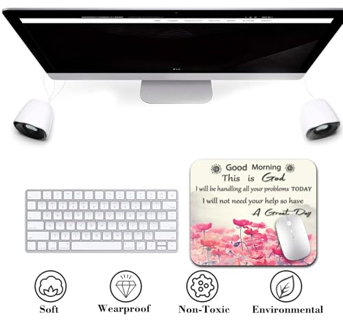 Good Morning This is God Christian Quote Mouse Pad, Pink Floral Desk Mat - color: Cute Colorful Art Rec21