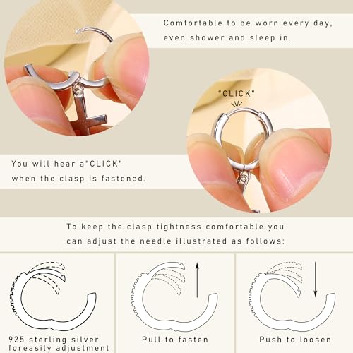 MILACOLATO 925 Sterling Silver Dangle Earrings for Women Hypoallergenic - color: silver-cross