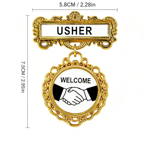 12 Pcs Usher Badges for Church with Pin on Back Gold Tone Fancy Round