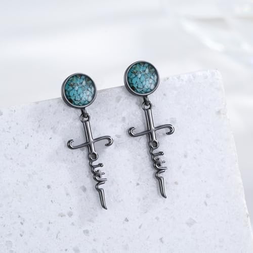 Black Dangle Drop Earrings 925 Sterling Silver Turquoise Earrings Jewelry Gifts for Women Men - style: Cross Faith