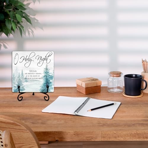Holy Night Wooden Sign Decor, Christmas Scripture Quote Plaque, Rustic Wooden Plaque Sign With Iron Stand, Farmhouse Home Office Restroom Desk Shelf Decorations - style: Christmas
