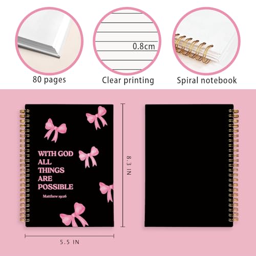 LIANGW Coquette Pink And Black Christian Notebook - color: Matthew 19:26 - Black