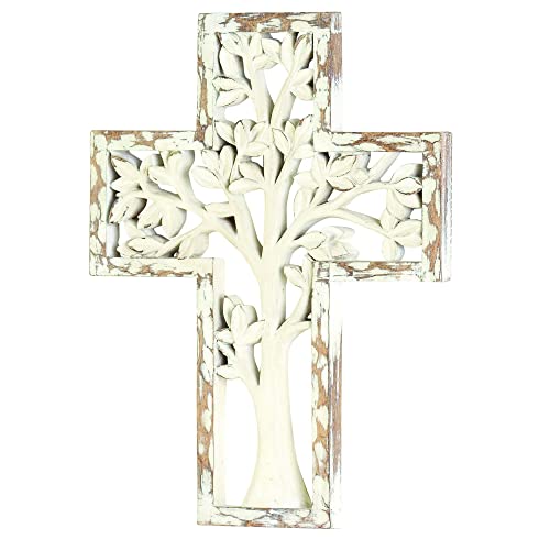 Dicksons Rustic White Tree 10.5 x 7.75 Resin Hanging Wall Cross