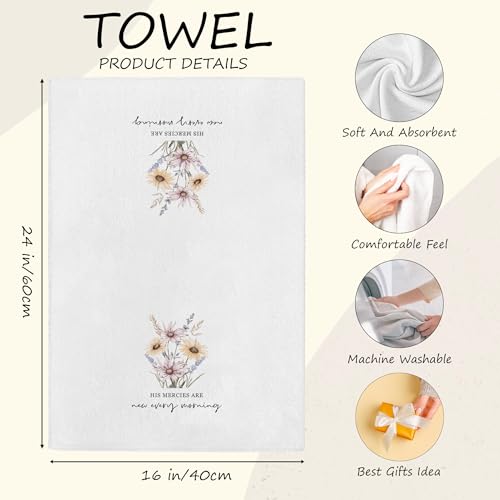 Spring Floral Kitchen Towels Set - Set of 4, Christian Bible Verse Gifts, Religious Kitchen Decor, Rustic Farmhouse Inspirational Spring Dishcloth for Bathroom Kitchen Decor, 16x24