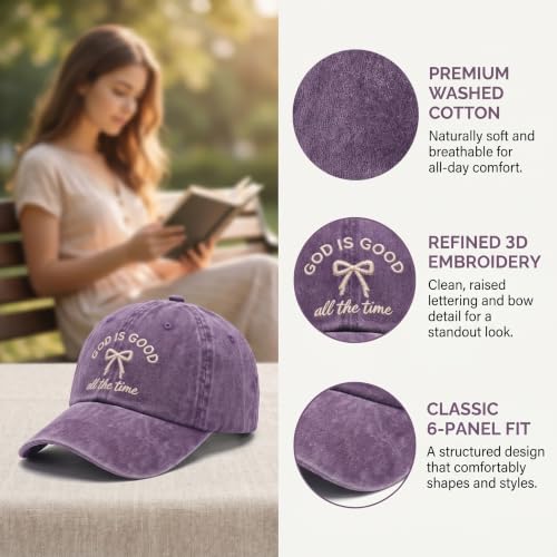 God is Good Bow Embroided Baseball Cap Washed Vintage Trucker Hat for Women