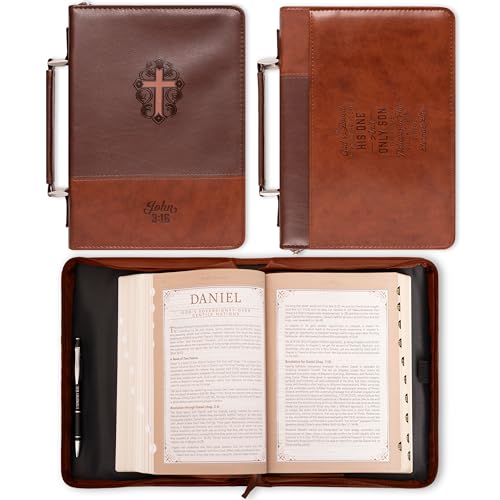 Christian Art Gifts Men's Faux Leather Bible Cover: John 3:16, Cross Design - size: Medium