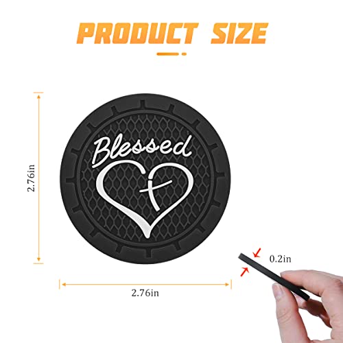 AICEL 4 Pack Car Cup Coasters, 2.75 Inch Soft PVC Car Cup Holder Insert Coaster, Blessed Cross and Heart Christian Anti Slip Shockproof Drink Mat, Universal Vehicle Interior Accessories (Black) - color: Black