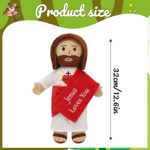 13" Jesus Loves You Plush Toy, Heart of Jesus Plushie Savior Stuffed Doll - color: Red With Text