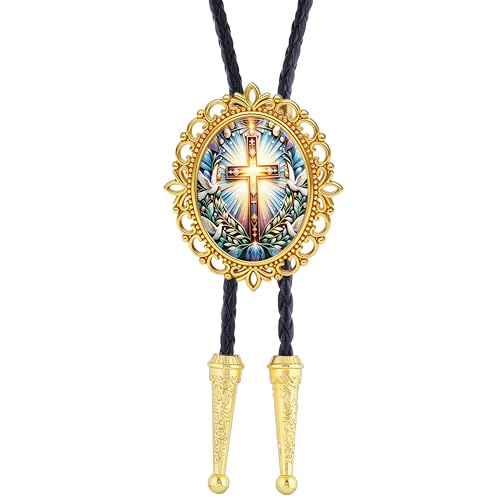GelConnie Gothic Bolo Tie for Men Women 3D Art Western Cowboy Necktie - color: Cross Bolo Tie-no Luminous