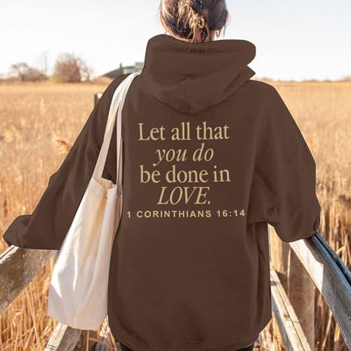 Christian Hoodies Women Jesus Hoodie Embroidered Faith Cross Sweatshirt - color: Brown, size: X-Large