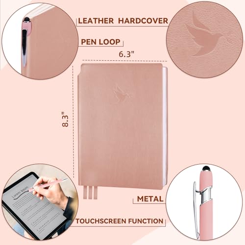 XKDOUS Leather 8.6" Bible Study Journal, Bible Notebook for Women, Pink - color: Leather Powder