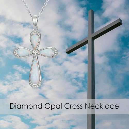 925 Sterling Silver Diamond Cross Necklace with Genuine Opal Pendant Elegant Religious Jewelry Gifts for Women - style: Opal Cross Necklace with Diamond