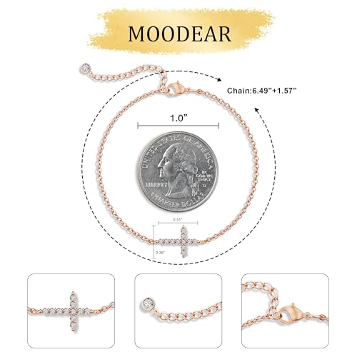 Moodear Cross Bracelet for Women, Dainty Sterling Silver/Gold Plated Gift - color: CZ Rose Gold Cross Bracelet
