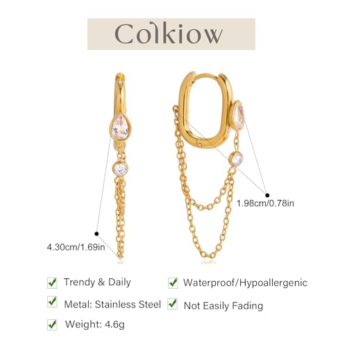 Gold Dangle Earrings for Women,Tassel Hoop Earrings with Charms - color: A