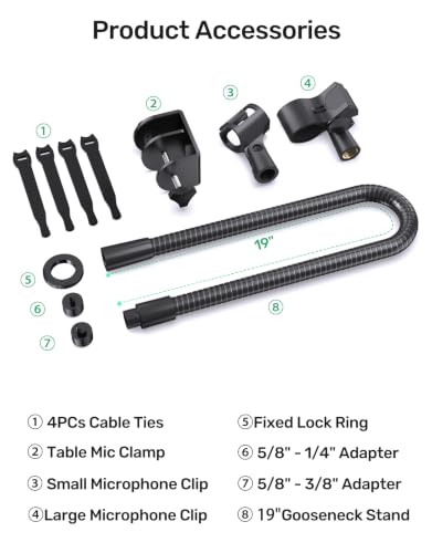19“ Gooseneck Microphone Stand for Desk, Heavy-Duty Clamp, Easy Clamp-On - size: Heavy-Duty Clamp