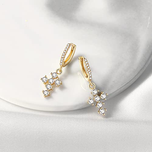 DAILY VIBES Cute Gold Mini Dangle Huggie Hoop Earrings for Women Trendy - color: Cross B CZ