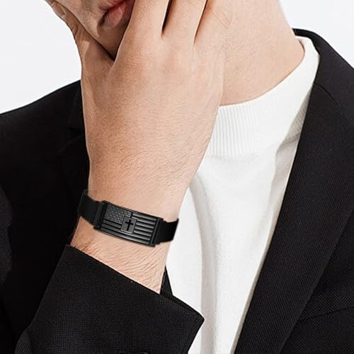 DuoDiner Cross Bracelet for Men Gifts Christian Confirmation Baptism Gifts - color: Black, size: Flag Cross-Joshua 1:9