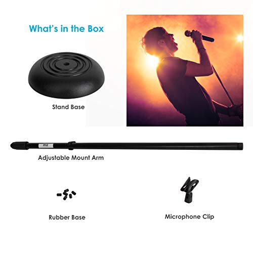 Pyle microphone stand - universal mic stand with compact heavy base, floor standing design, height adjustable, pivot angle clip for singing & recording (2.8' - 5' ft., 9.8" diameter) - size: 1 Pack