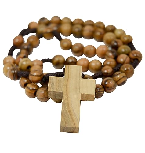 Bethlehem Certified Wooden Rosary from Olive Wood - Our Father Christian Catholic Wooden Prayer Beads in Cotton Rosary Pouch and Authenticity Certificate for Men and Women