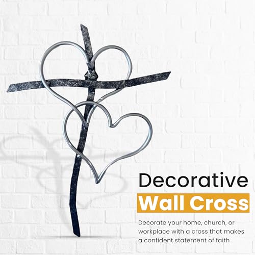 Taprion Wall Cross,Silver Heart Cross Religious Wall Art- 10Inch