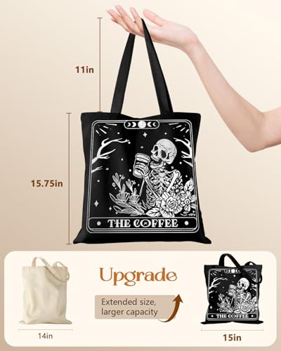 Miss Adola Canvas Tote Bag for Women with Zipper, Coffee Skull - color: Coffee Skull