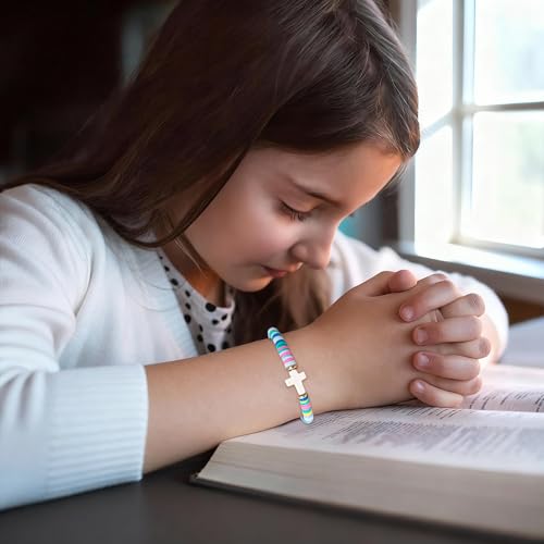 TAGOMEI Cross Bracelet Baptism Gifts for Girl Kids Women Christian Gifts - color: Blue, Joshua 1:9