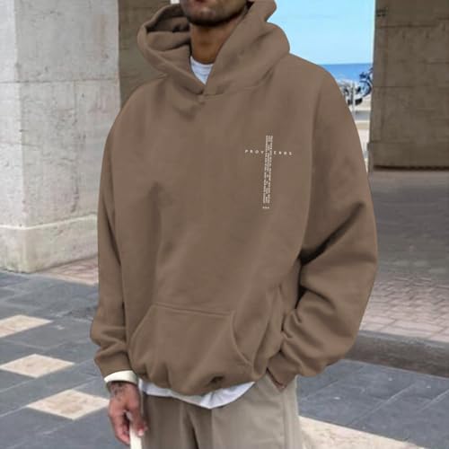 Christian Hoodies for Men Inspirational Religious Faith Cross Sweatshirts Vintage Bible Verse Graphic Hoodie Pullover - color: Coffee, size: Medium