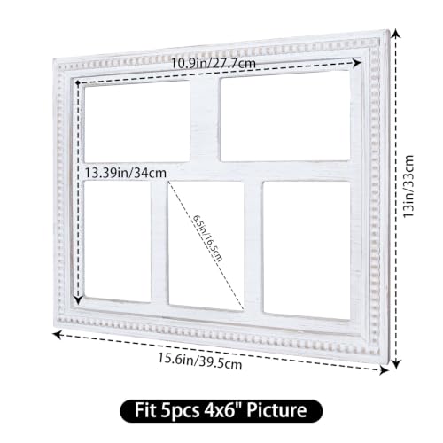White Collage Picture Frames for Wall, 5 Opening 4x6 Distressed Wood Photo Frame with Decorative Beads, Rustic Farmhouse Multi Family Picture Frame Display - color: White, size: 5 Opening 4x6