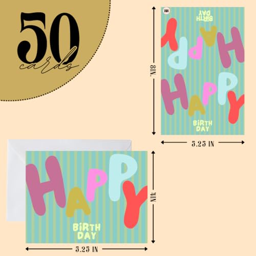 Premium Boxed Thank You Cards with Envelopes || 50 Count || 5 Modern Designer prints || Bulk Stationery Set for Clients, Weddings, Showers, Multi-Use || USA || Premium cardstock (Birthday)