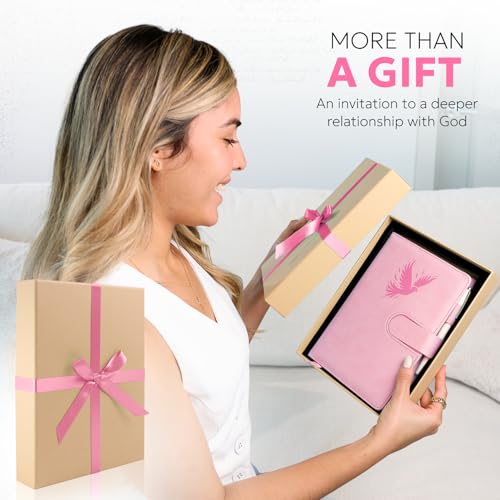 Prazoli Prayer Journal for Women - Daily Devotional Journaling Book for Woman, Religious Baptism & Christian Gifts & Bible Study Supplies for Church Note Taking, Devotional Notebook Accessories - color: Women's Pink Dove