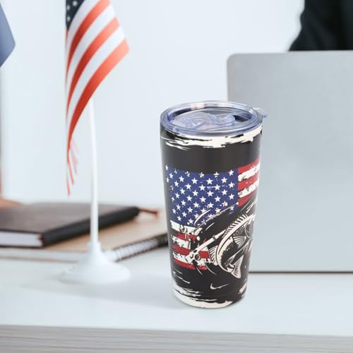 Fishing Tumbler, Patriotic Vacuum Insulated Travel Mug Cup, 20oz - color: Fishing