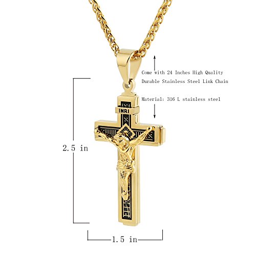 HZMAN Catholic Jesus Christ INRI Cross Crucifix Pendant Necklace for Men - color: Gold