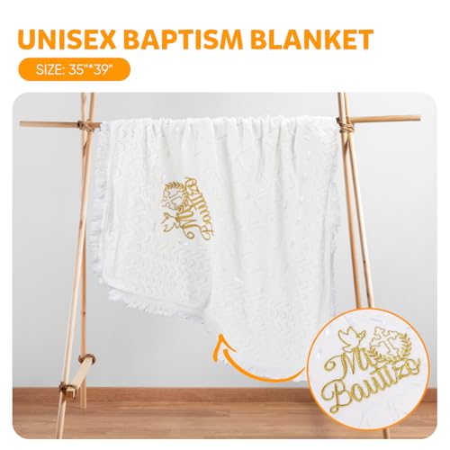 Baby Blanket Baptism Christening Gifts for Newborn Boys Girls White Knit Crochet Soft Embroidered Mi Bautizo Christian Church Towel