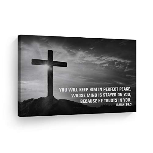 Smile Art Design Isaiah 26:3 Bible Verses Canvas Print Scripture Wall Decor You will keep him in Perfect Peace Jesus Christ Pray Cross Religious Living Room Bedroom Christian Gift Home Decor - 8x12 - color: Scripture Quote Wall Art H07, size: 12"L x 8"W