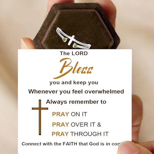 S925 Sterling Silver Cross Rings Birthstone Rings Christian Jewelry for Women Daughter, Easter Gifts, Confirmation and Baptism Gifts - color: 8-Aug