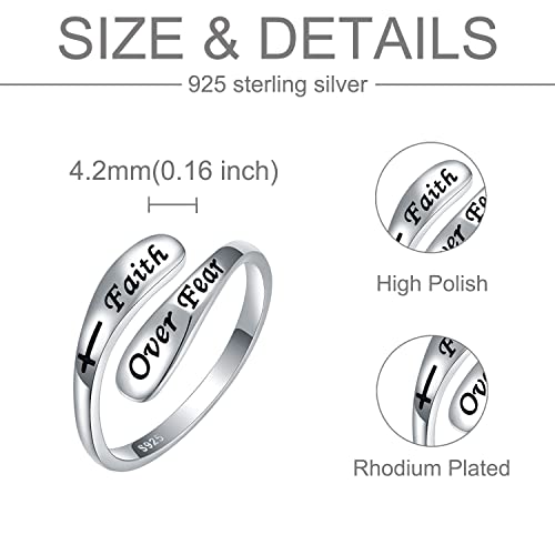 925 Sterling Silver Inspirational Adjustable Rings - Personality Encouragement Jewelry Gift For Women - style: Faith Over Fear