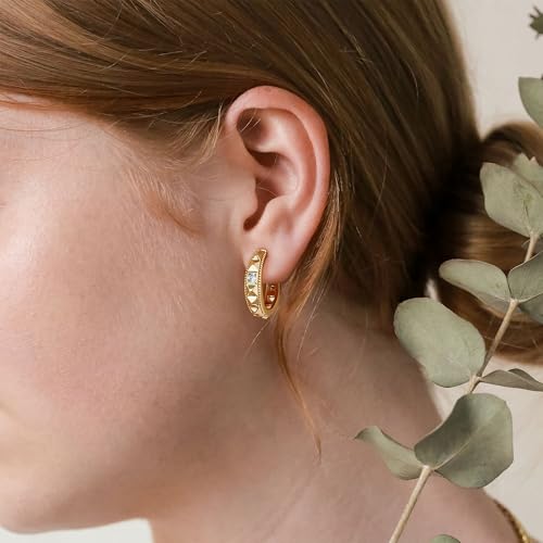 Huggie Hoop Earrings for Women Gold CZ Stud Earrings 14K Gold Filled Small Boho Huggie Earrings Hypoallergenic Piercing Hoops Jewelry - style: One CZ