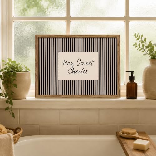 Hey Sweet Cheeks Wall Art, Funny Bathroom Sign Canvas Wall Decor Painting, Trendy Black and White Stripes Quote Poster Print Picture for Bathroom Restroom 12x16 Inch Framed - color: Hey Sweet Cheeks, size: 16"L x 12"W