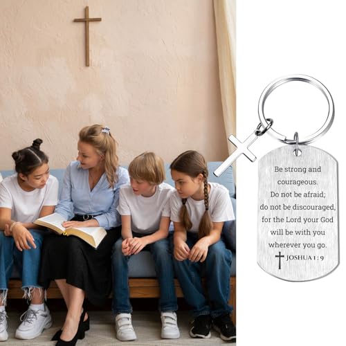 Inspirational Scripture Keychain with Cross - Bible Verse Matte Key Chain Religious Gift for Christian - style: Joshua 1:9