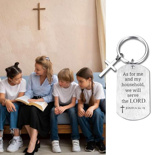 Inspirational Scripture Keychain with Cross - Bible Verse Matte Key Chain Religious Gift for Christian - style: Joshua 24:15