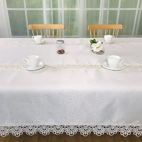 Lace Tablecloth Rectangle Fabric Washable Off White 72x126inch - color: H17176-white-1, size: 126" x 72" (Rectangular)
