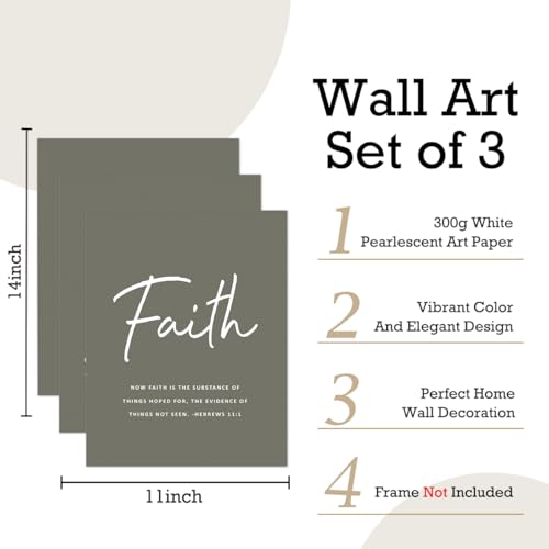 Set of 3 Poster Bible Verse Wall Art,Faith Hope Love Christian Wall Decor - color: Faith Hope Love