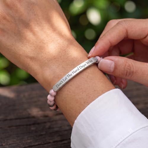 Inspirational Bracelets for Women,18K Gold Plated Christian Bible Verse Faith Jewelry, Religious Jesus Prayer Gift for Mom, Sister, Friend - color: DON'T LET THE HARD DAYS WIN-Pink Zebra Jasper-Silver