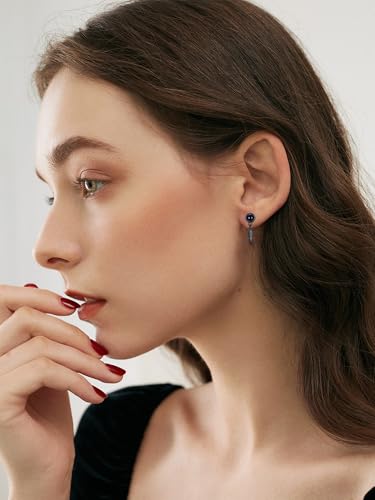 Black Dangle Drop Earrings 925 Sterling Silver Black Onyx Stud Earrings Viking Rune Jewelry Gift for Women Men - color: A04-Feather