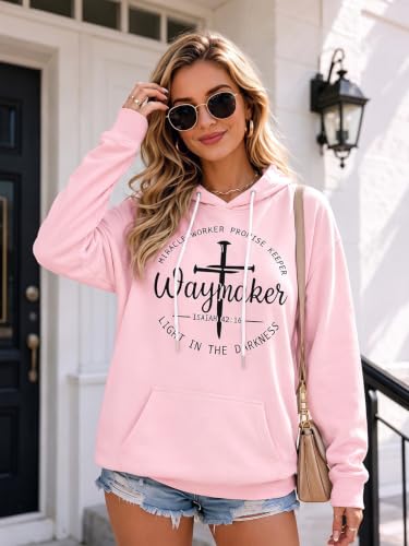 FASHGL Christian Hoodie for Women Religious Faith Sweatshirt Inspirational Pullover Tops Bible Verse Long Sleeve Tops - color: Pink, size: X-Large