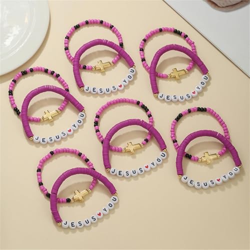 12 Pcs Jesus Love You Cross Bracelets Colorful Friendship Christian Inspirational Religious Beaded Bracelets for Women - color: A