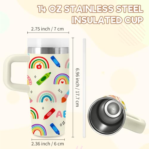Rainbow Gifts for Kids - 14 oz Tumbler with Handle and Straw, Stainless Steel Insulated Rainbow Cup, BPA Free Tumblers Birthday Gift for Creative & School Lover, Outdoor Sports, Travel - color: Rainbow1